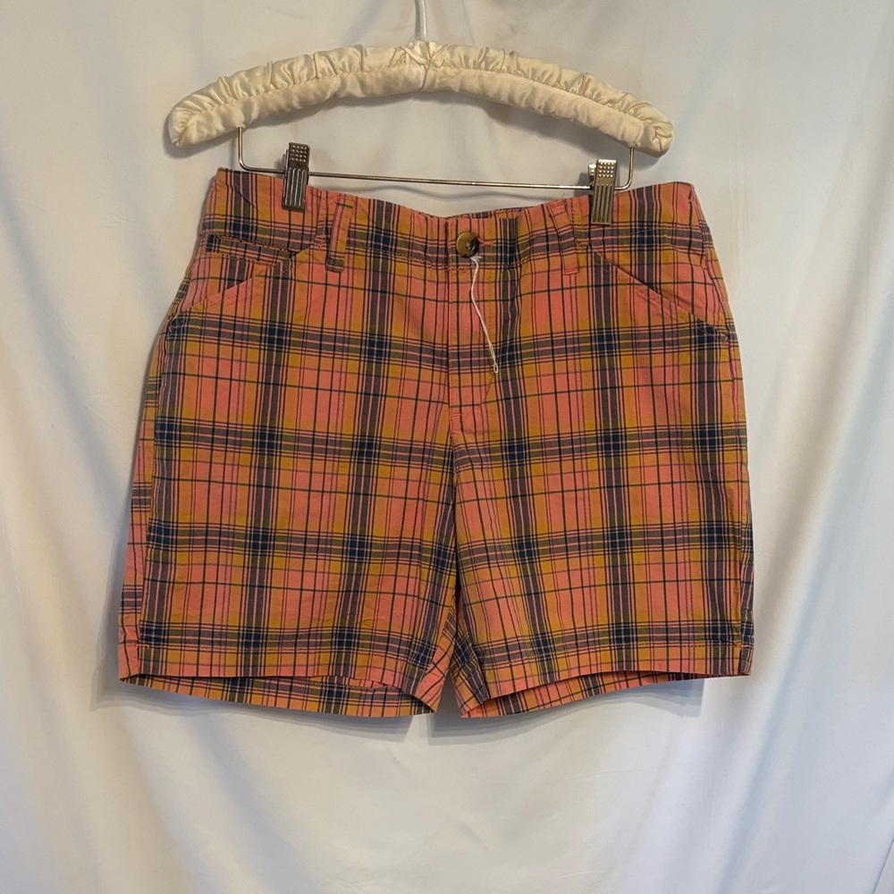 Lee Coral and Navy Preppy Plaid Flat Front Women’s Shorts SZ 10 NWOT